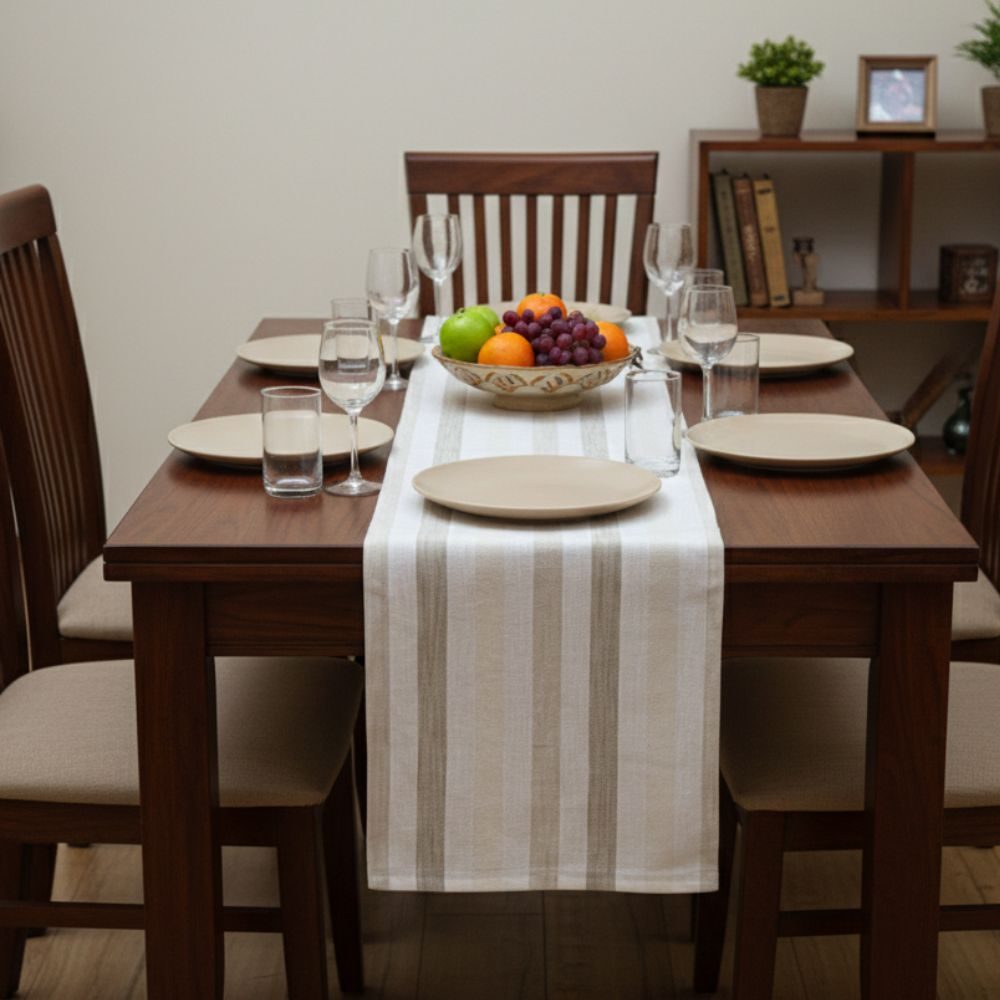 Beige Striped Table Runner